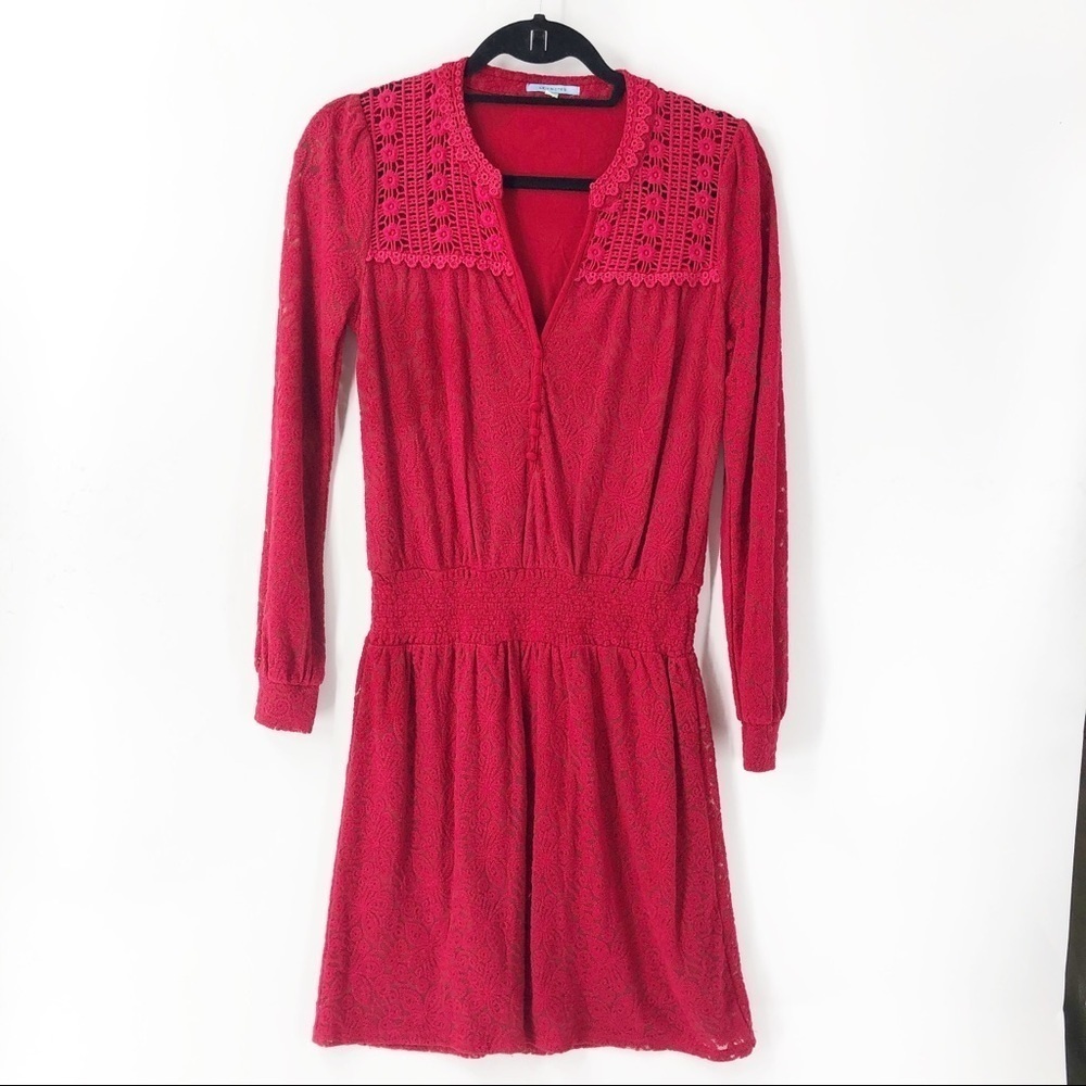 ✅ Anthropologie Leifnotes Red LACE Romper SIZE X- Small